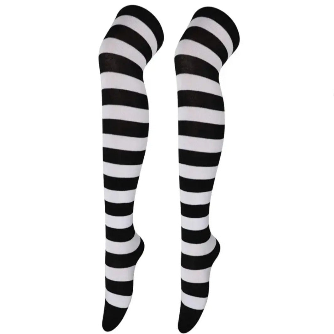 Striped Patterned Socks (Thigh High), BWThighMd