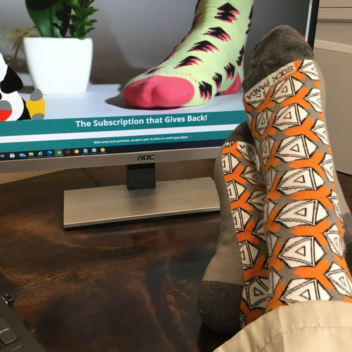 Stylish and Unique Orange & Grey Geometric Socks, Orange Argyle