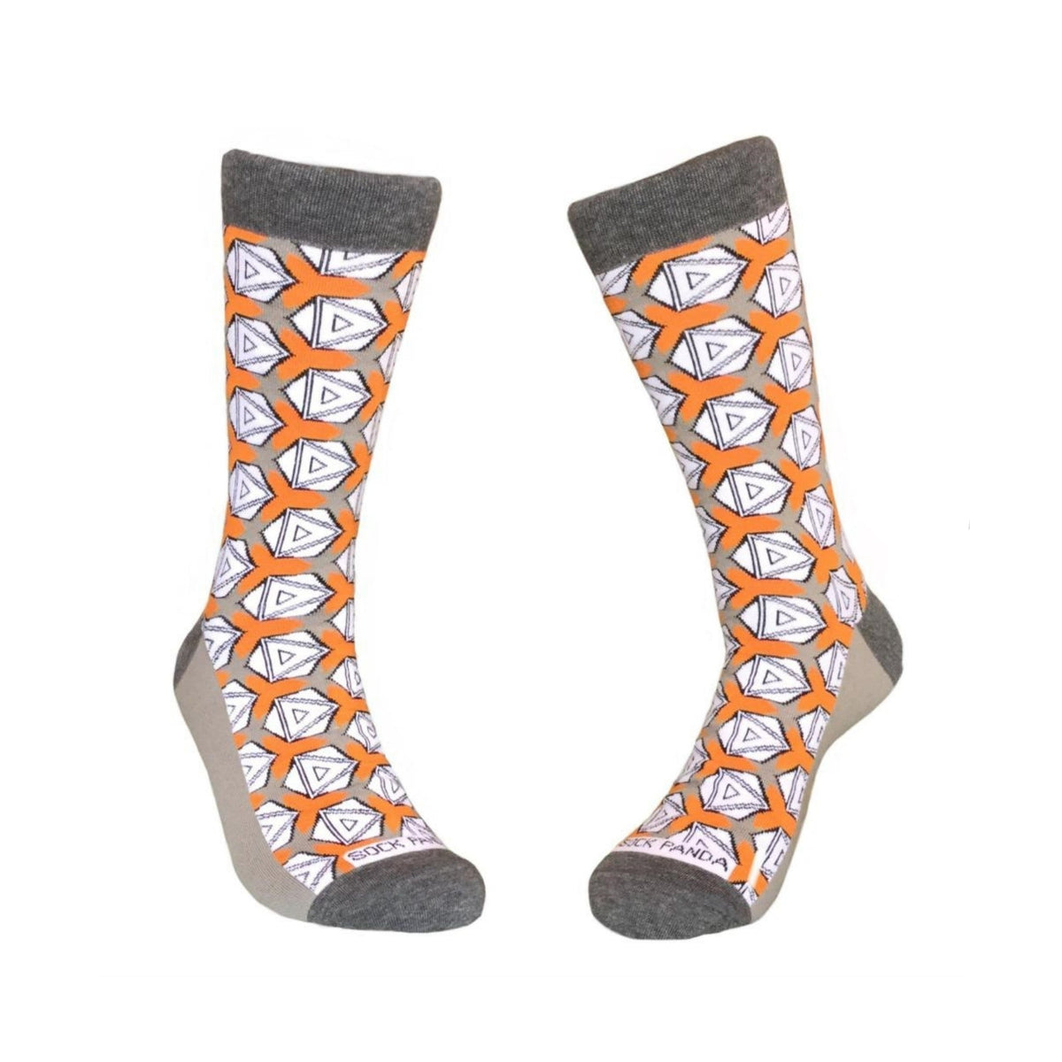 Stylish and Unique Orange & Grey Geometric Socks, Orange Argyle