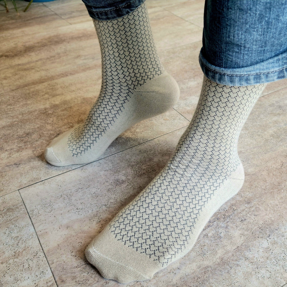 Stylish Khaki with Black Patterned Socks from the Sock Panda (Two Sizes), Khaki-Man