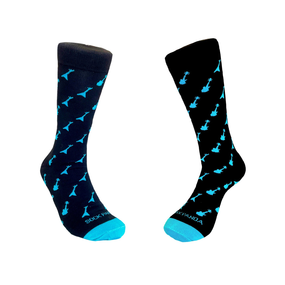 Teal and Black Guitar Patterned Socks from the Sock Panda, TealGuitar