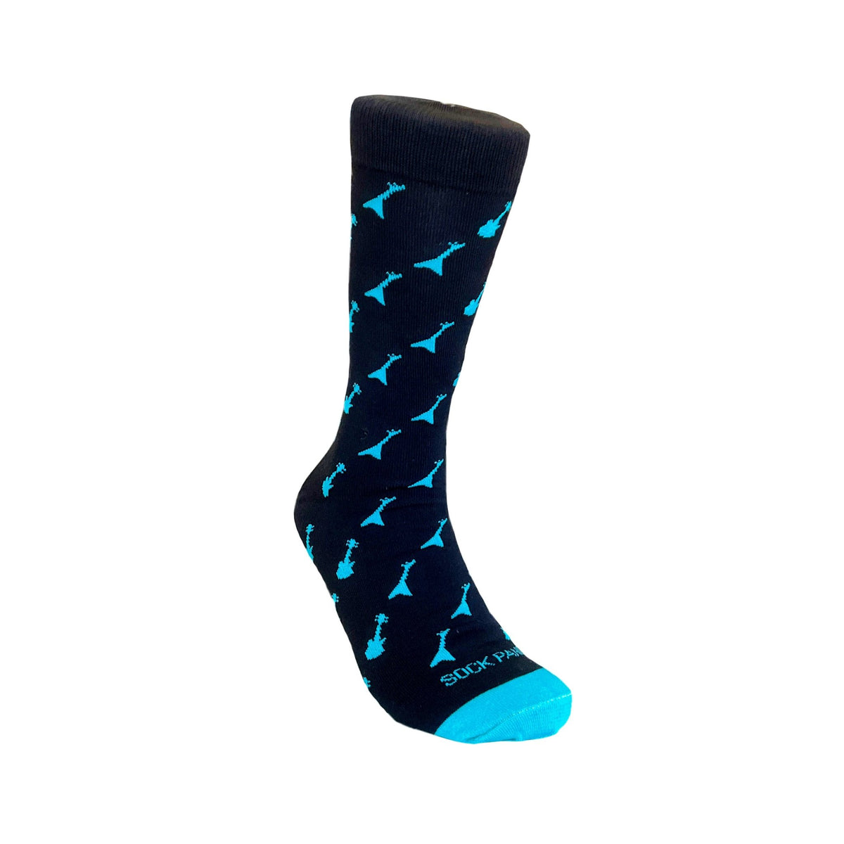 Teal and Black Guitar Patterned Socks from the Sock Panda, TealGuitar