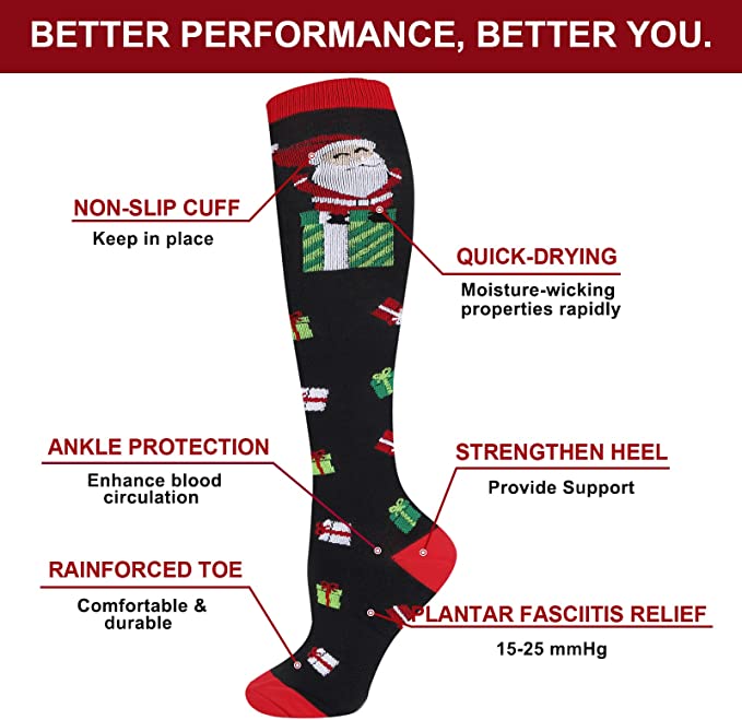 The Santa Gift Knee High (Compression Socks), SantaGiftCompLg