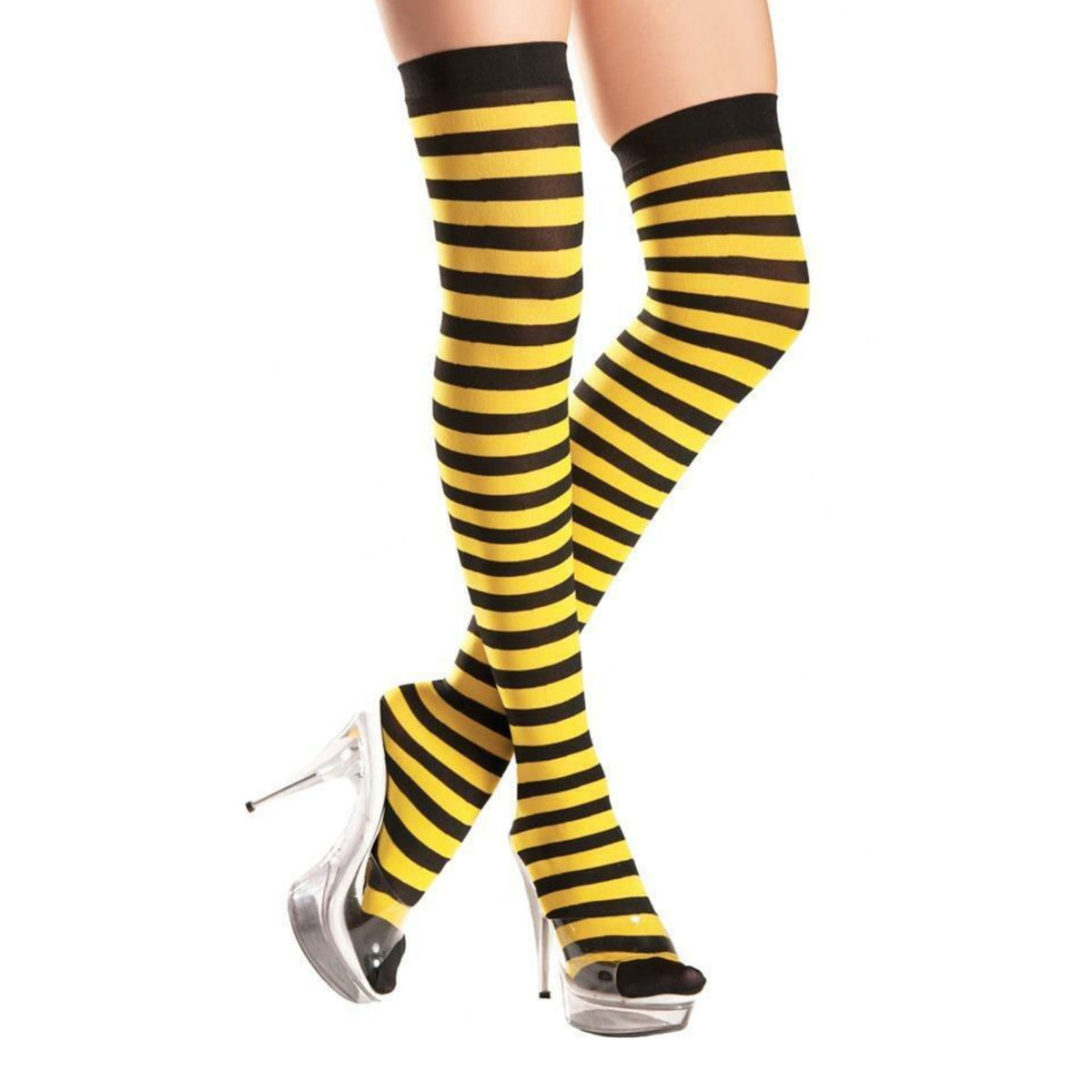 Thin Striped Patterned Socks (Thigh High), ThinStripThighYell