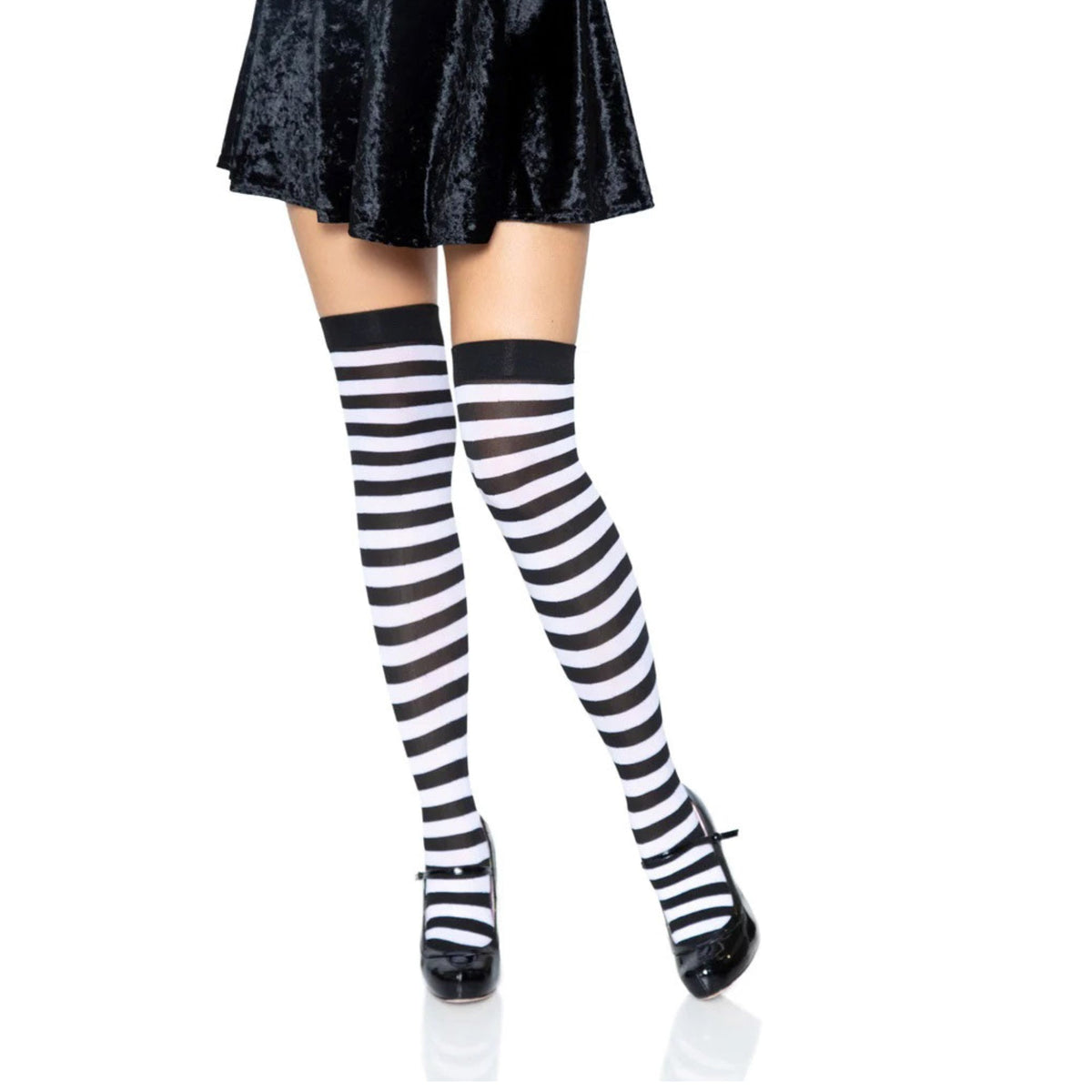 Thin Striped Patterned Socks (Thigh High), ThinStripThighBW