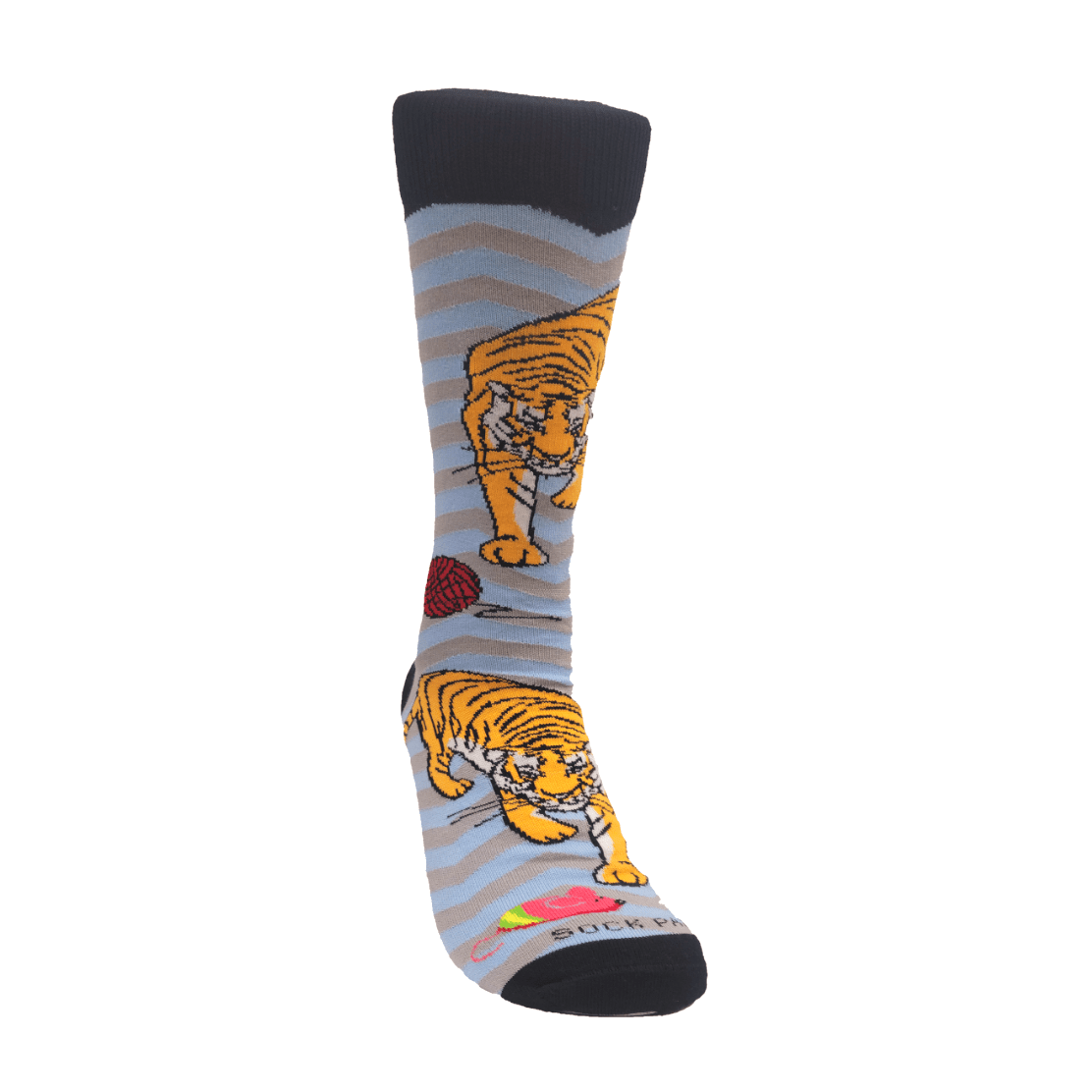 Tiger Playing with Toys Socks from the Sock Panda (Adult Large - Men's Shoe Sizes 8 - 12)