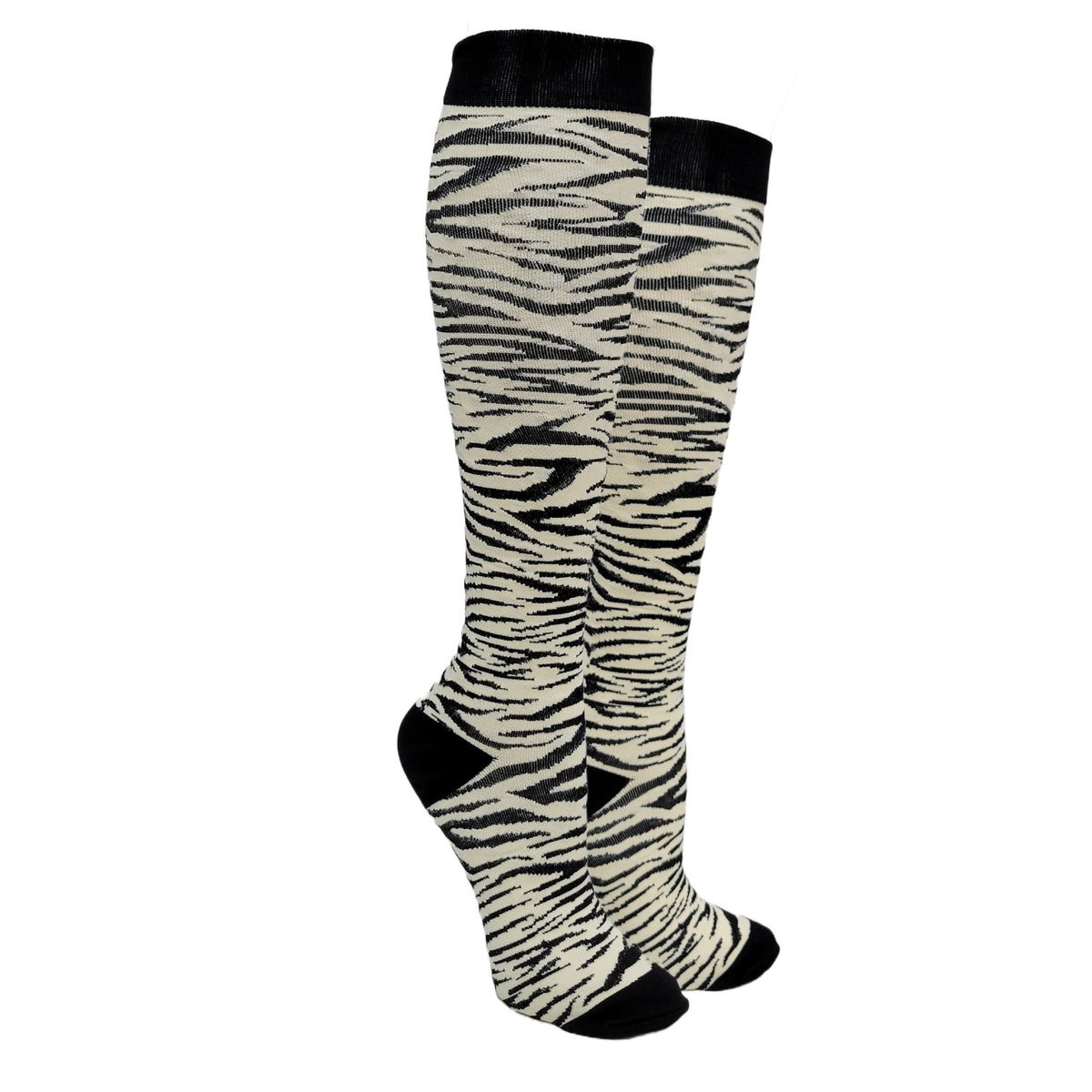 White Tiger Stripe Knee High Socks (Compression Socks), WhiteTigerCompLg