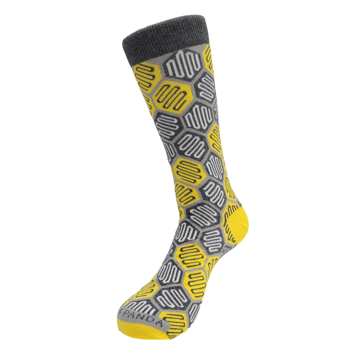 Yellow and Gray Hexagon Pattern Socks from the Sock Panda, Yellow Hex