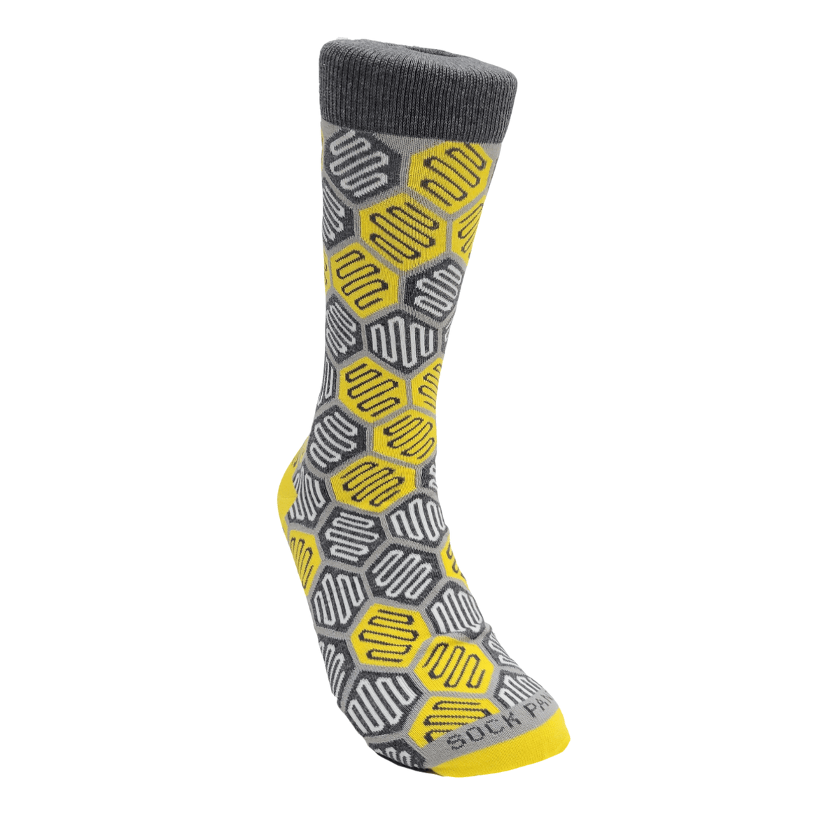 Yellow and Gray Hexagon Pattern Socks from the Sock Panda, Yellow Hex