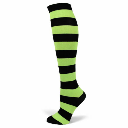 Striped Patterned Socks (Knee High) Lime Green and Black