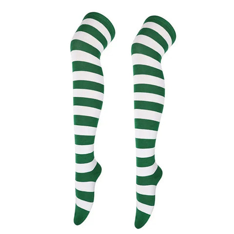 Striped Patterned Socks (Thigh High) Green and White