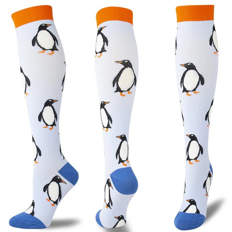 Penguin Pattern Knee High - (Compression Socks)