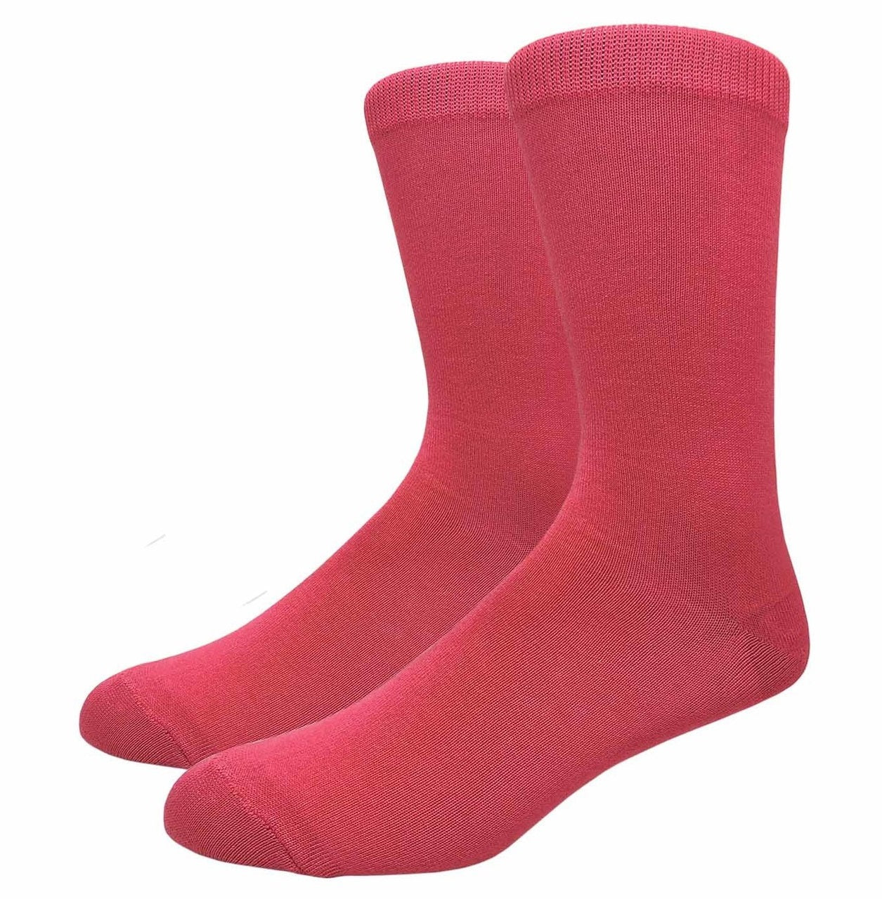 Solid Color Crew Cotton Dress Socks - Hot Pink