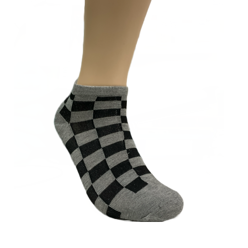 Black and Gray Checkered Ankle Socks