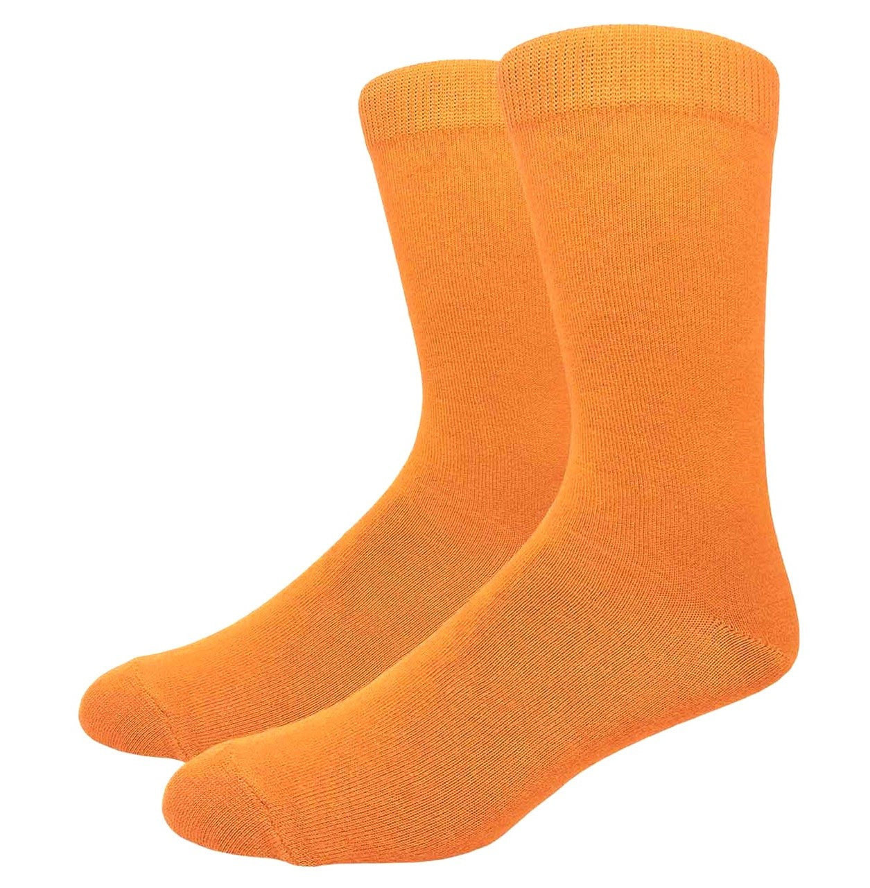Solid Color Crew Cotton Dress Socks - Tangerine