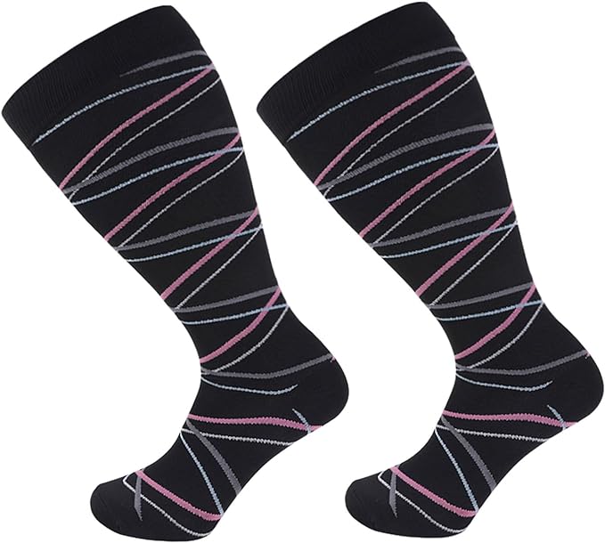 Black with Pink Striped Knee High (Compression Socks)