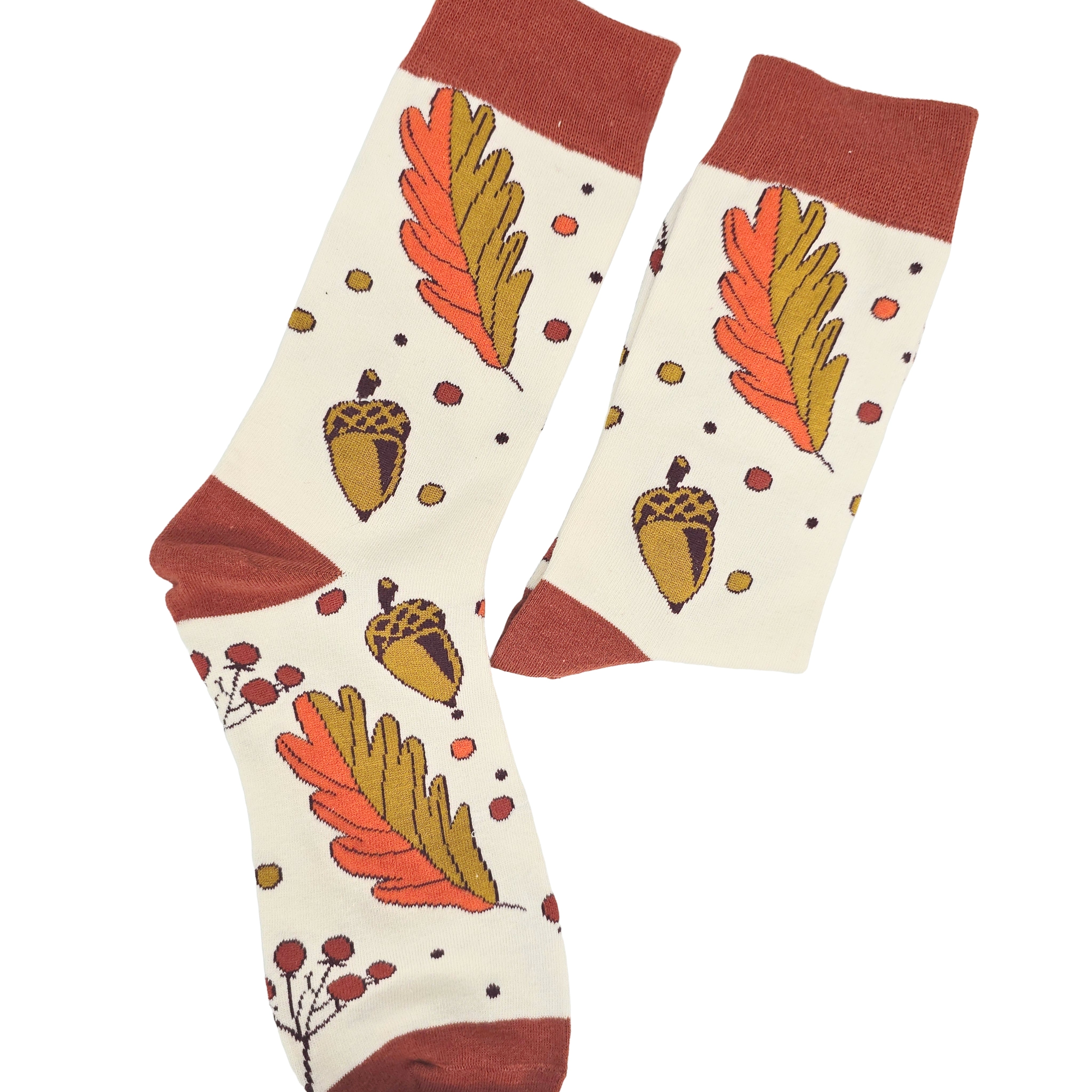 Fall Leaves and Acorns Pattern Socks (Adult Medium - Women's Shoe Sizes 5-10)