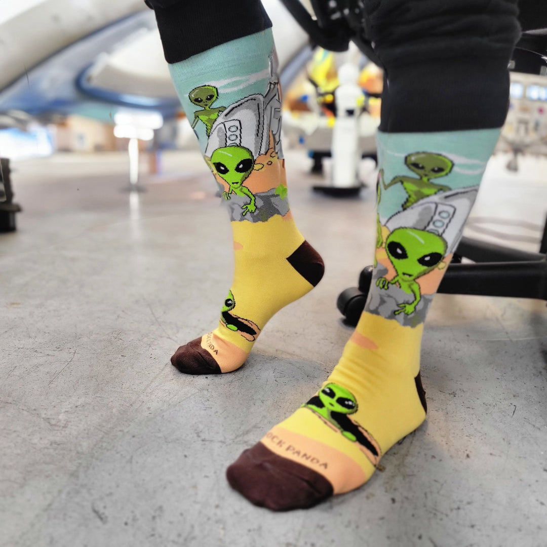 Alien Desert Crash Landing Socks from the Sock Panda