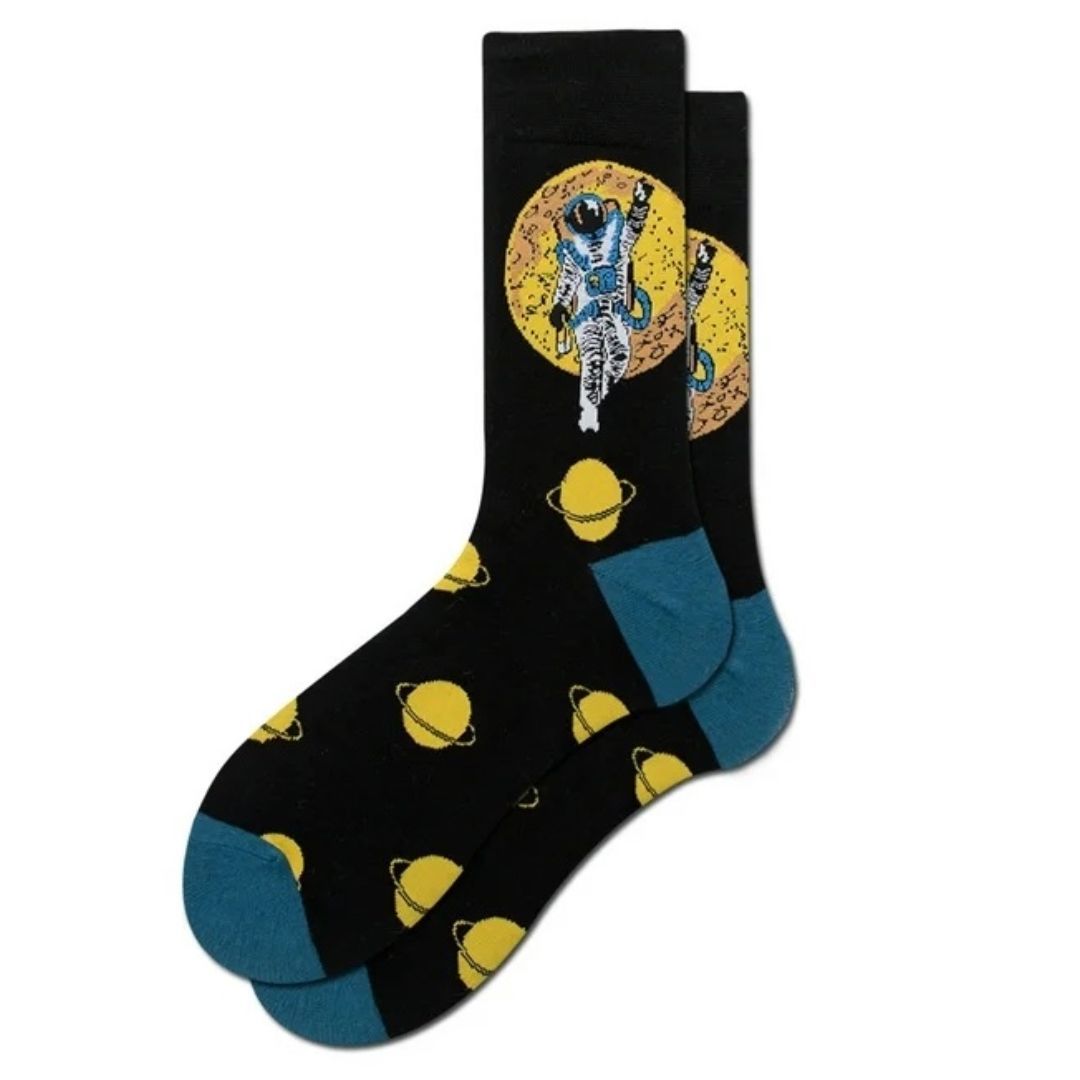 Astronaut by the Moon Socks from the Sock Panda (Adult Large - Men's Shoe Sizes 8-12)