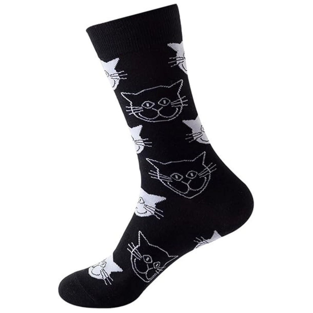 Black and White Cat Pattern Socks (Adult Medium - Women's Shoe Sizes 5-10) - Classic
