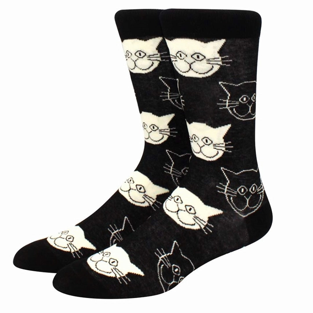 Black and White Cat Pattern Socks (Adult Medium - Women's Shoe Sizes 5-10) - Classic