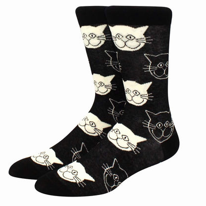 Black and White Cat Pattern Socks (Adult Medium - Women's Shoe Sizes 5-10) - Classic
