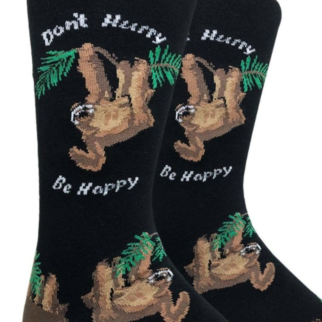 Don't Hurry, Be Happy Sloth Socks (Adult Large - Men's Shoe Sizes 8-12)