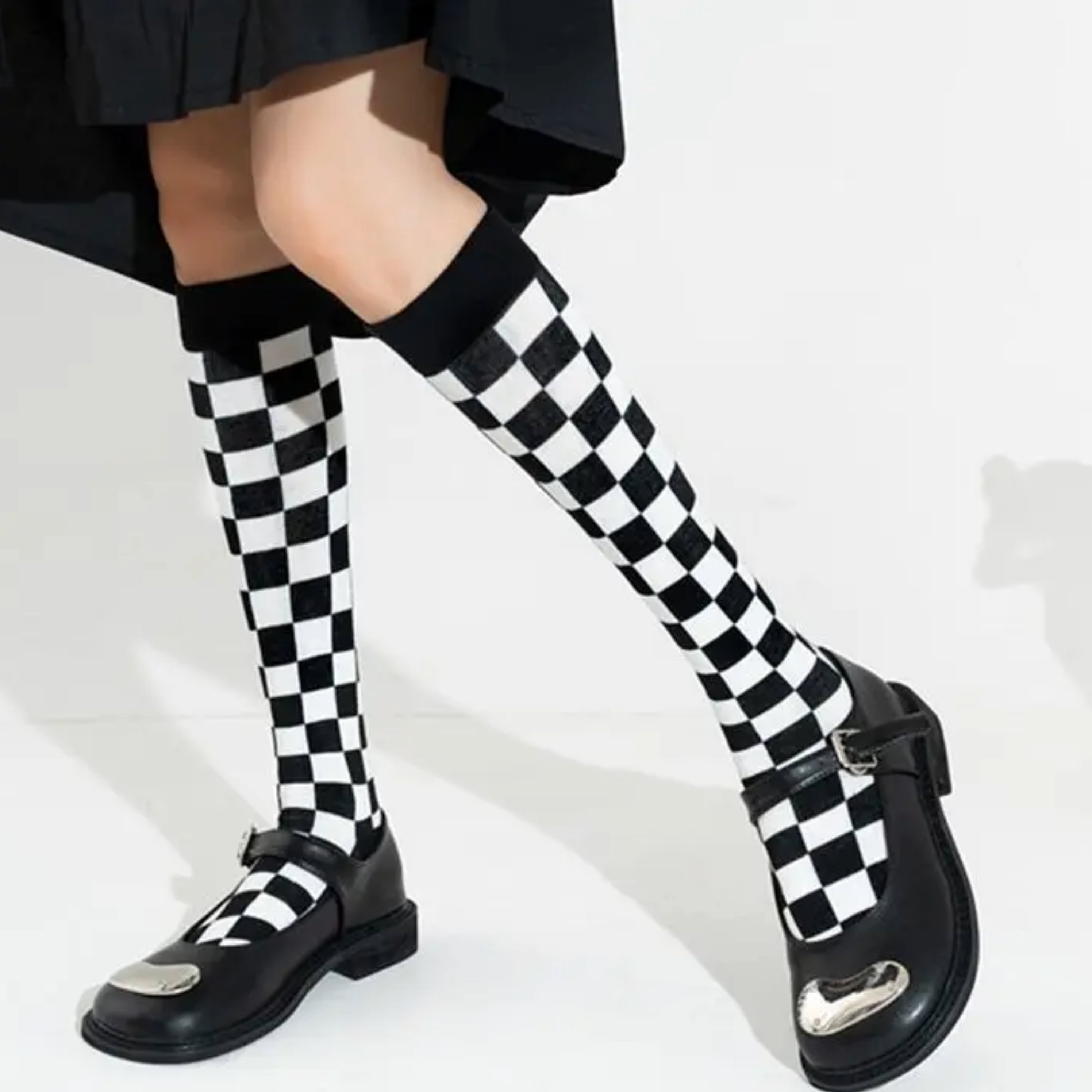Checkered Pattern Knee High Socks (Adult Medium - Women's Shoe Sizes 5-10)