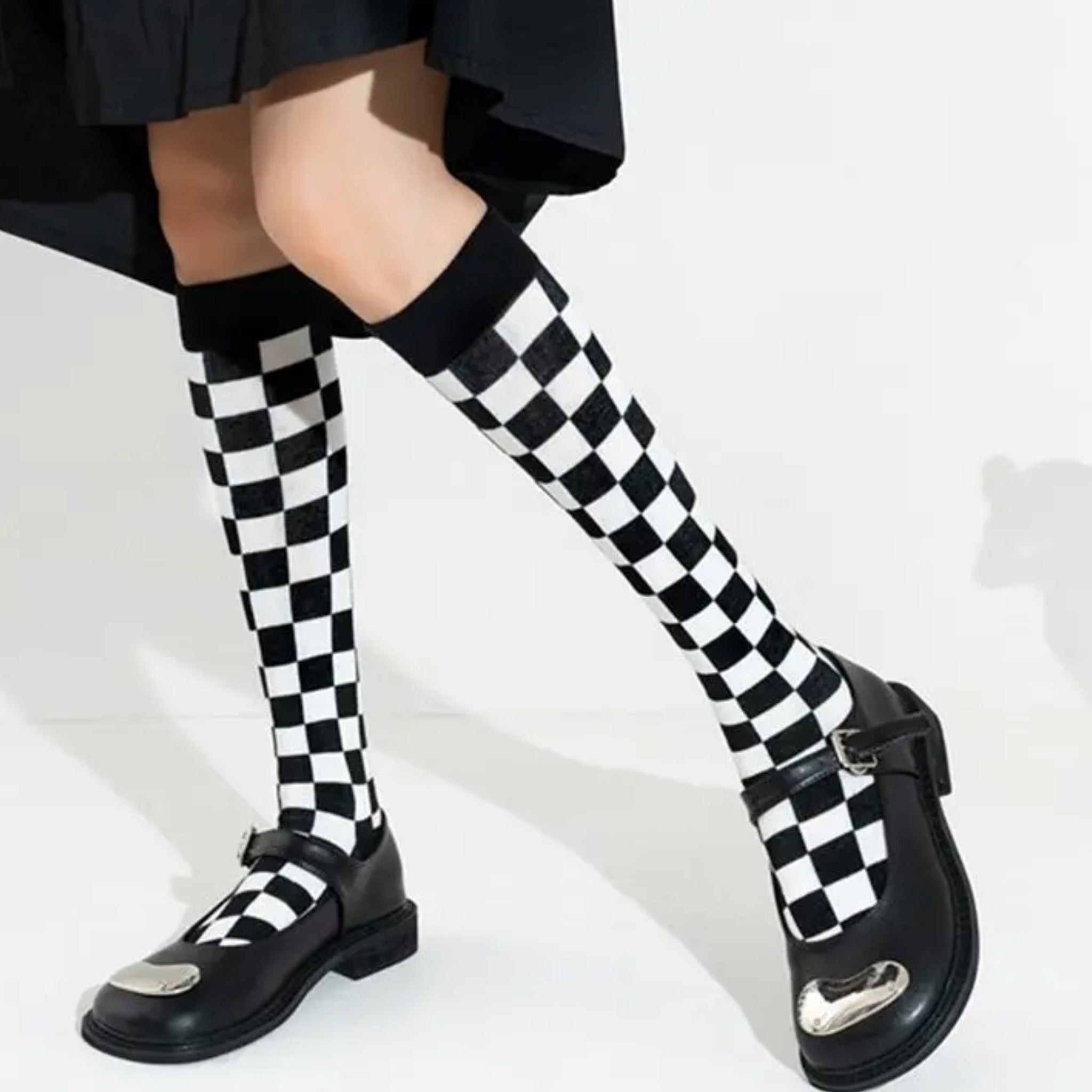 Checkered Pattern Knee High Socks (Adult Medium - Women's Shoe Sizes 5-10)