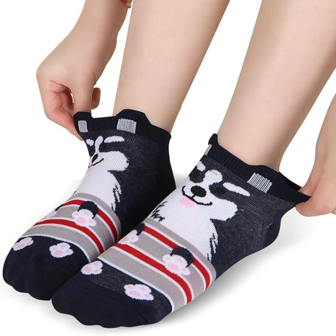 Blue Puppy Dog Ankle Socks (Adult Medium - Women's Shoe Sizes 5-10)