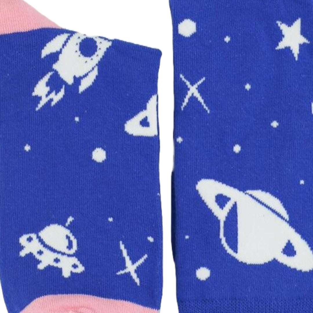 Blue Space Socks With Planets and Rocket Ship Socks (Adult Small -  Shoe Sizes 2-5) from the Sock Panda