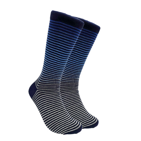 Blue to Gray Graduated Striped Pattern Dress Socks (Adult Large)