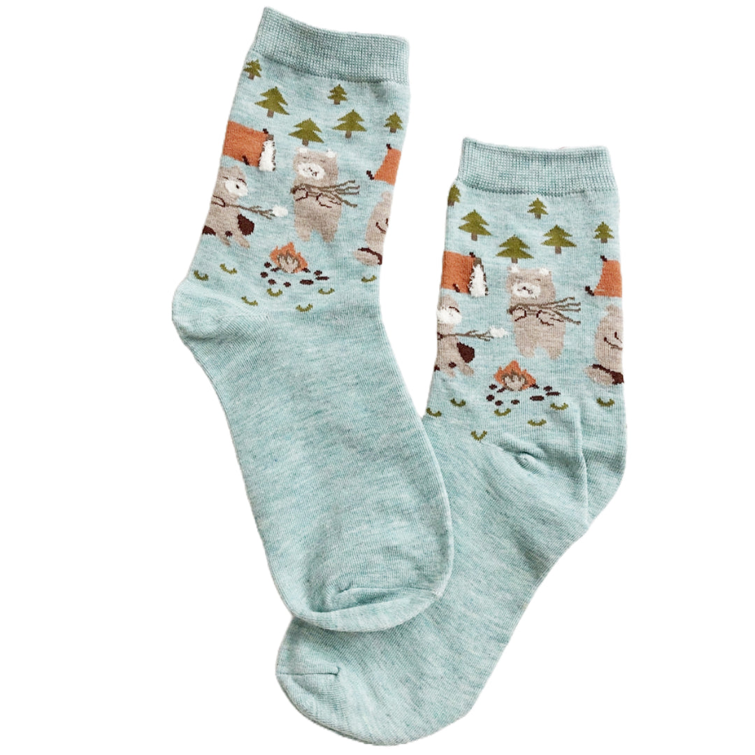 Camping Bears Socks (Adult Medium - Women's Shoe Sizes 5-10)