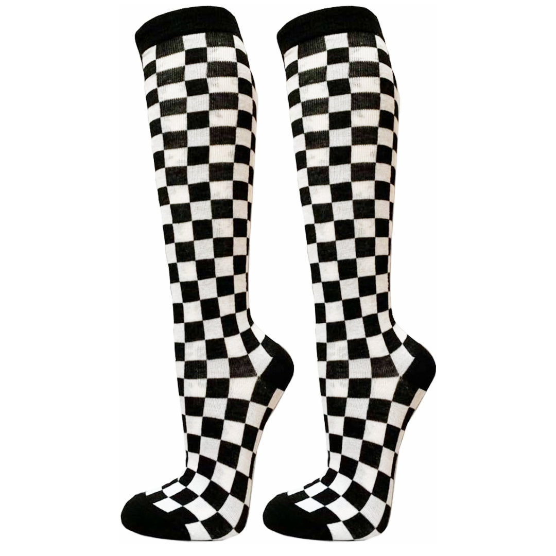 Checkered Pattern Knee High Socks (Adult Medium - Women's Shoe Sizes 5-10)