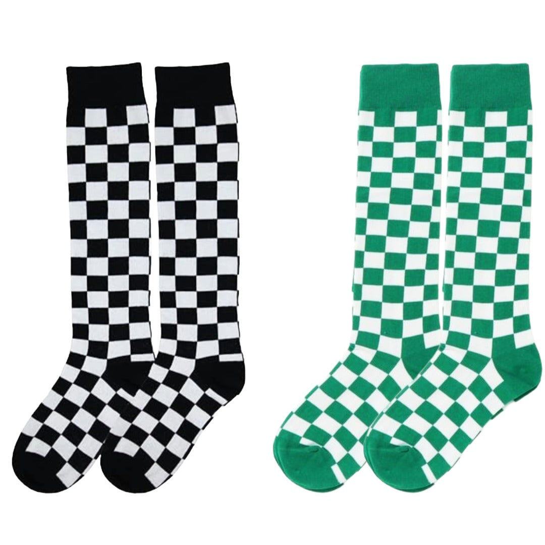 Checkered Pattern Knee High Socks (Adult Medium - Women's Shoe Sizes 5-10)