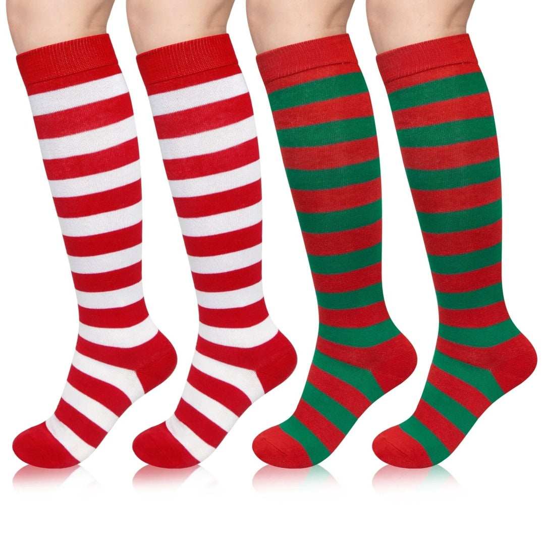 Striped Patterned Socks (Knee High) - Christmas Set (2-Pack)