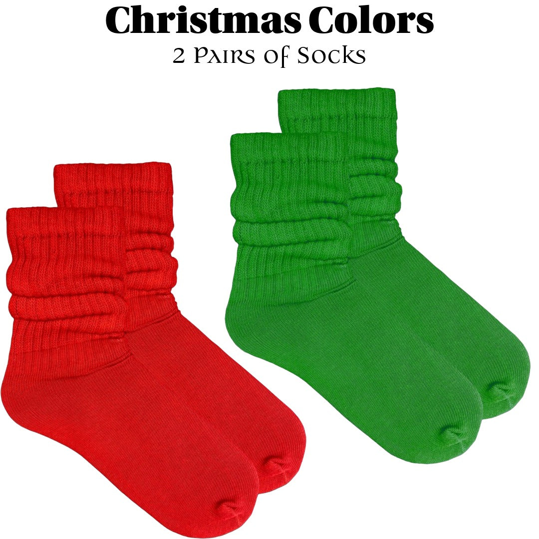 Slouch Socks (Adult Medium) - Christmas Colors (2-Pack)