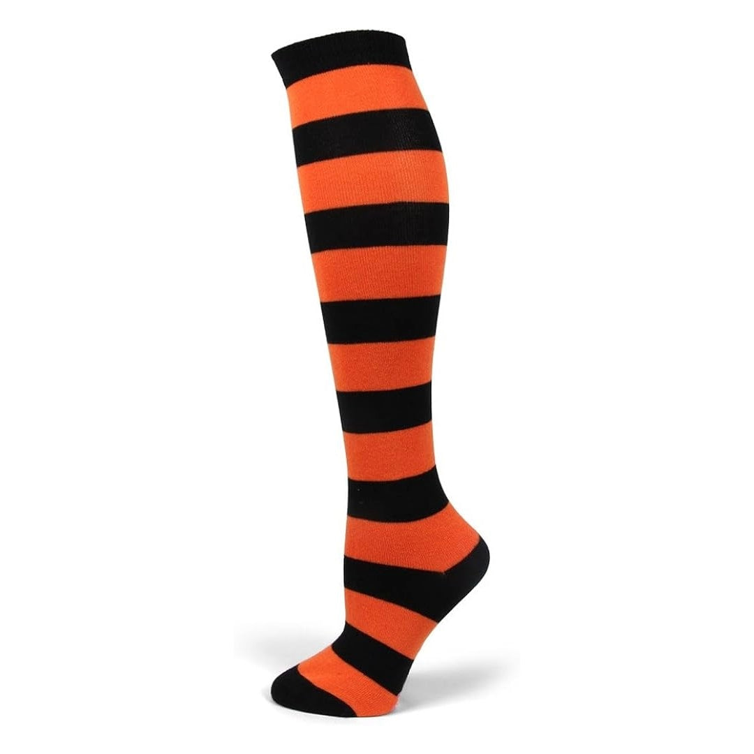 Striped Patterned Socks (Knee High) Dark Orange and Black