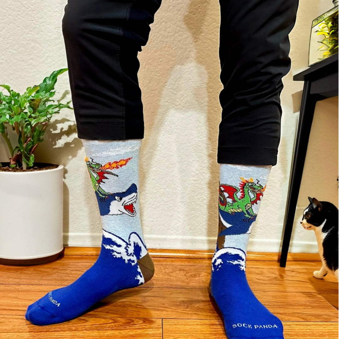 Dragon Riding a Shark Socks from the Sock Panda