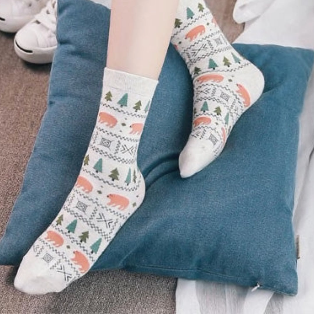 Forest Bear Pattern Socks (Adult Medium - Women's Shoe Sizes 5-10)