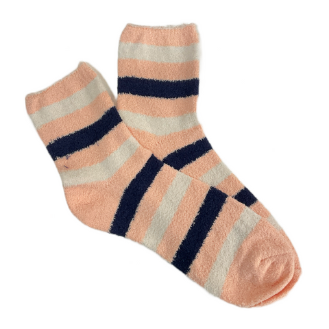 Striped Fuzzy Socks from the Sock Panda (Peach, Blue, White)