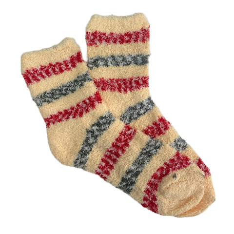 Striped Fuzzy Socks from the Sock Panda (Cream, Red, Grey)