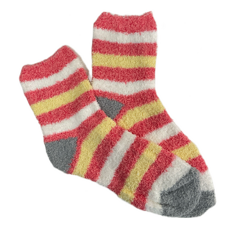 Striped Fuzzy Socks from the Sock Panda (Pink, White, Yellow)