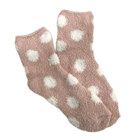 Polka Dot Fuzzy Socks from the Sock Panda (Pink w/White Dot)