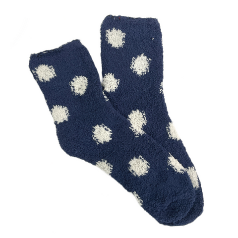 Polka Dot Fuzzy Socks from the Sock Panda (Navy Blue w/White Dot)