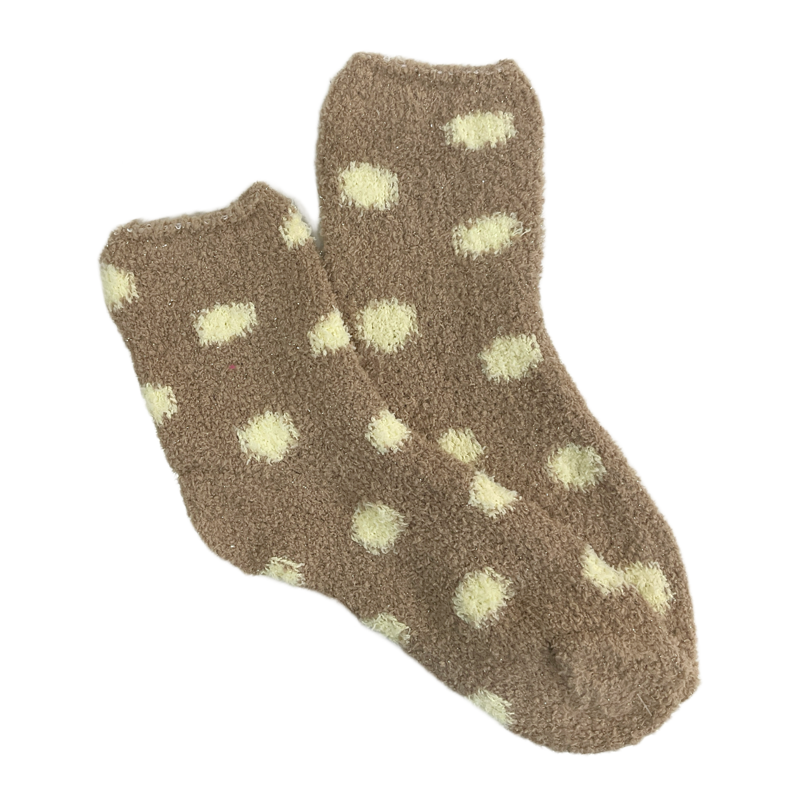 Polka Dot Fuzzy Socks from the Sock Panda (Tan w/Yellow Dot)