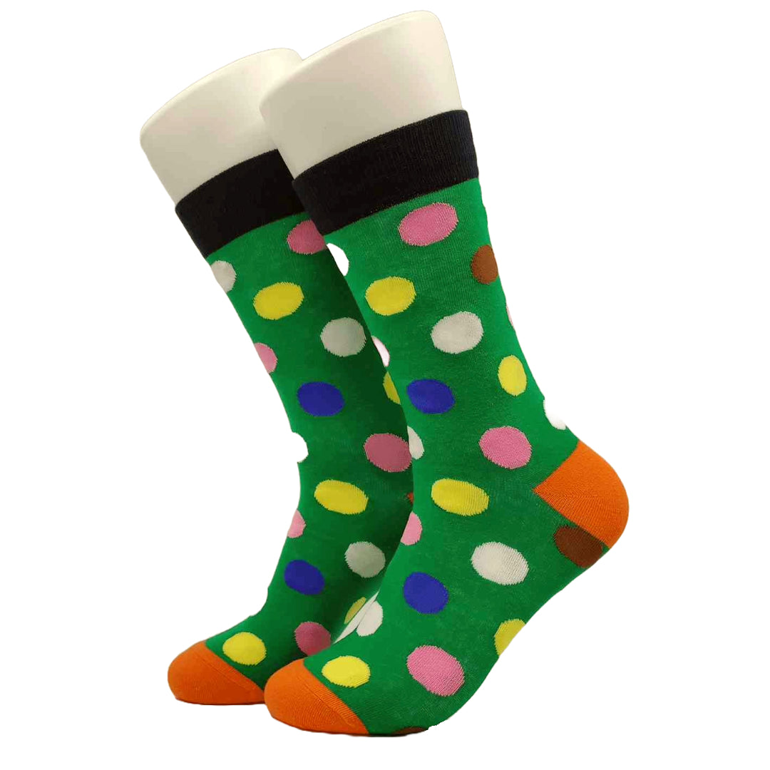 Green Colorful Polka Dot Socks from the Sock Panda (Adult Medium)