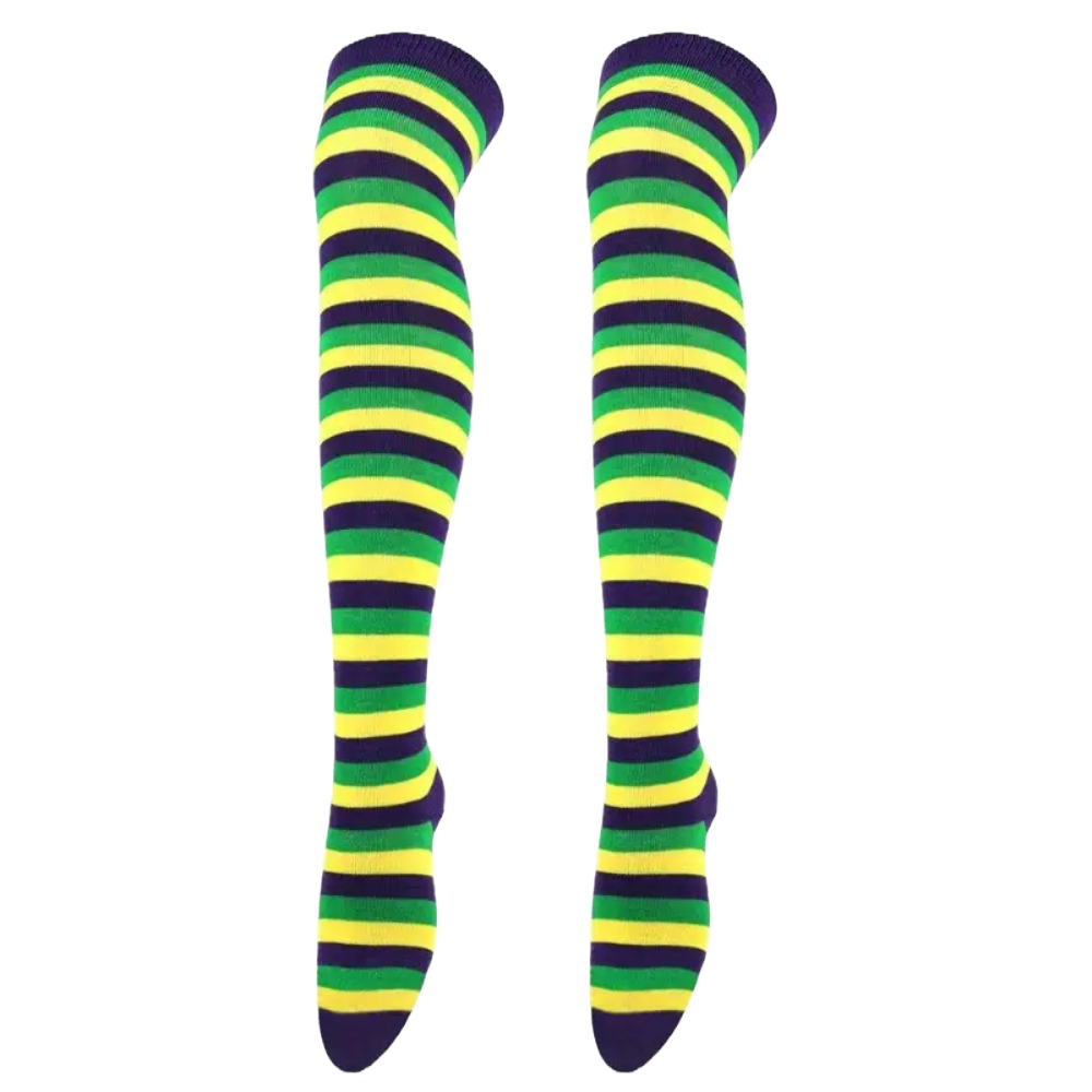 Striped Patterned Socks (Thigh High) Green, Yellow and Blue