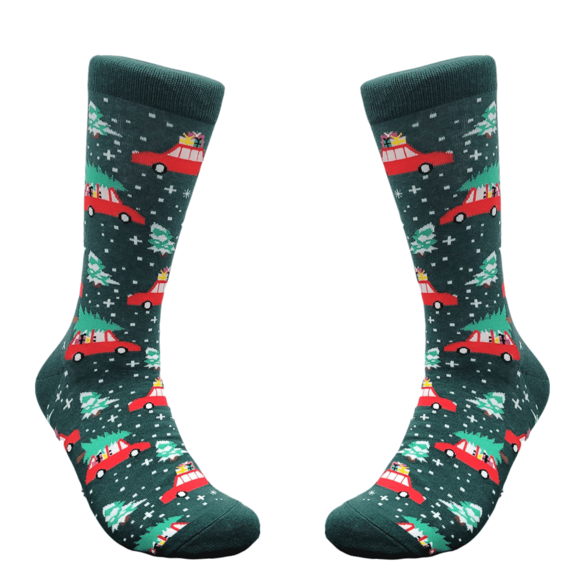 Christmas Tree on a Car Socks from the Sock Panda (Adult Large - Men's Shoe Sizes 8-12)