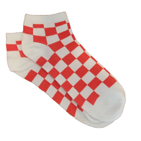 Red and White Checkered Ankle Socks